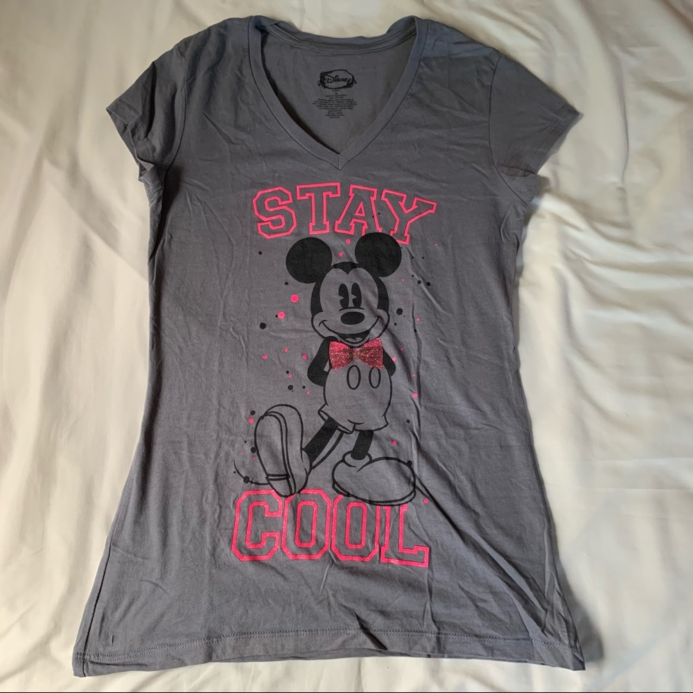 Disney Mickey Mouse Stay Cool Pink and Gray Shirt